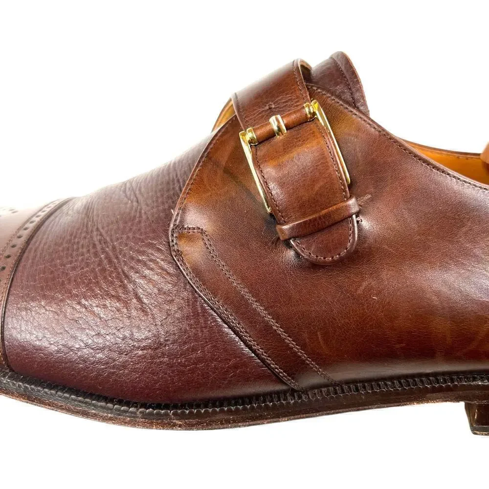 MEZLAN ATHENS Brown Leather Oxford Monk Strap Dress Shoes Men's 10.5 M